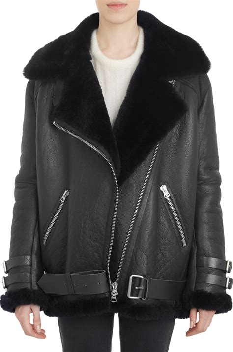 WOMEN'S LUXURY BLACK LEATHER AND SHEARLING